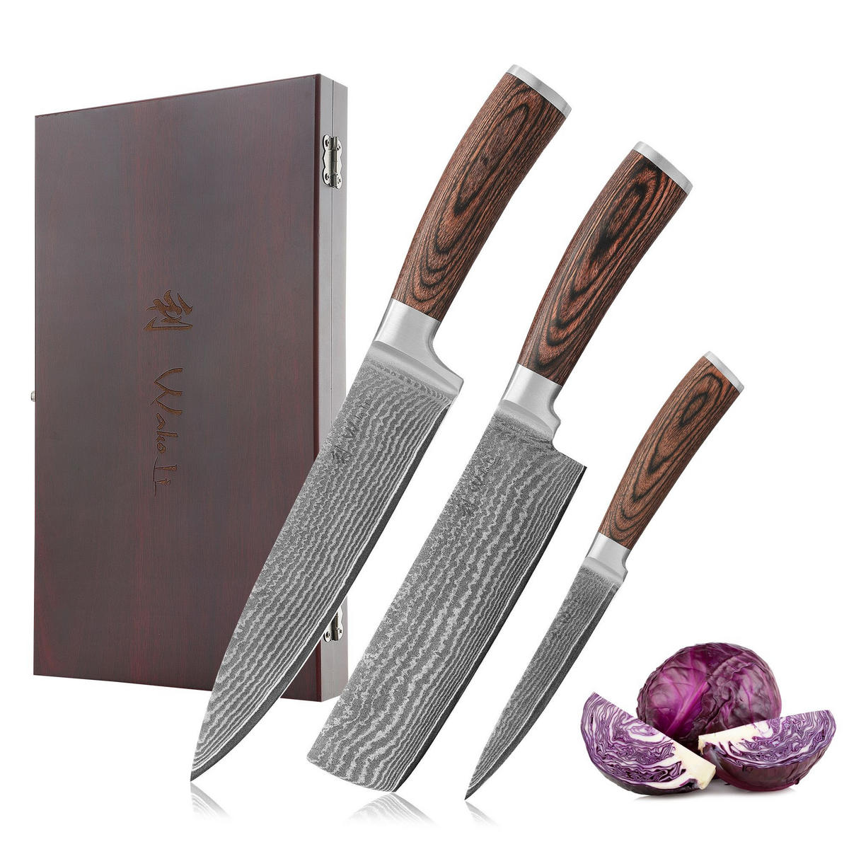 DAMASTMESSER Set I EDIB - Braun, Holz/Metall - Wakoli