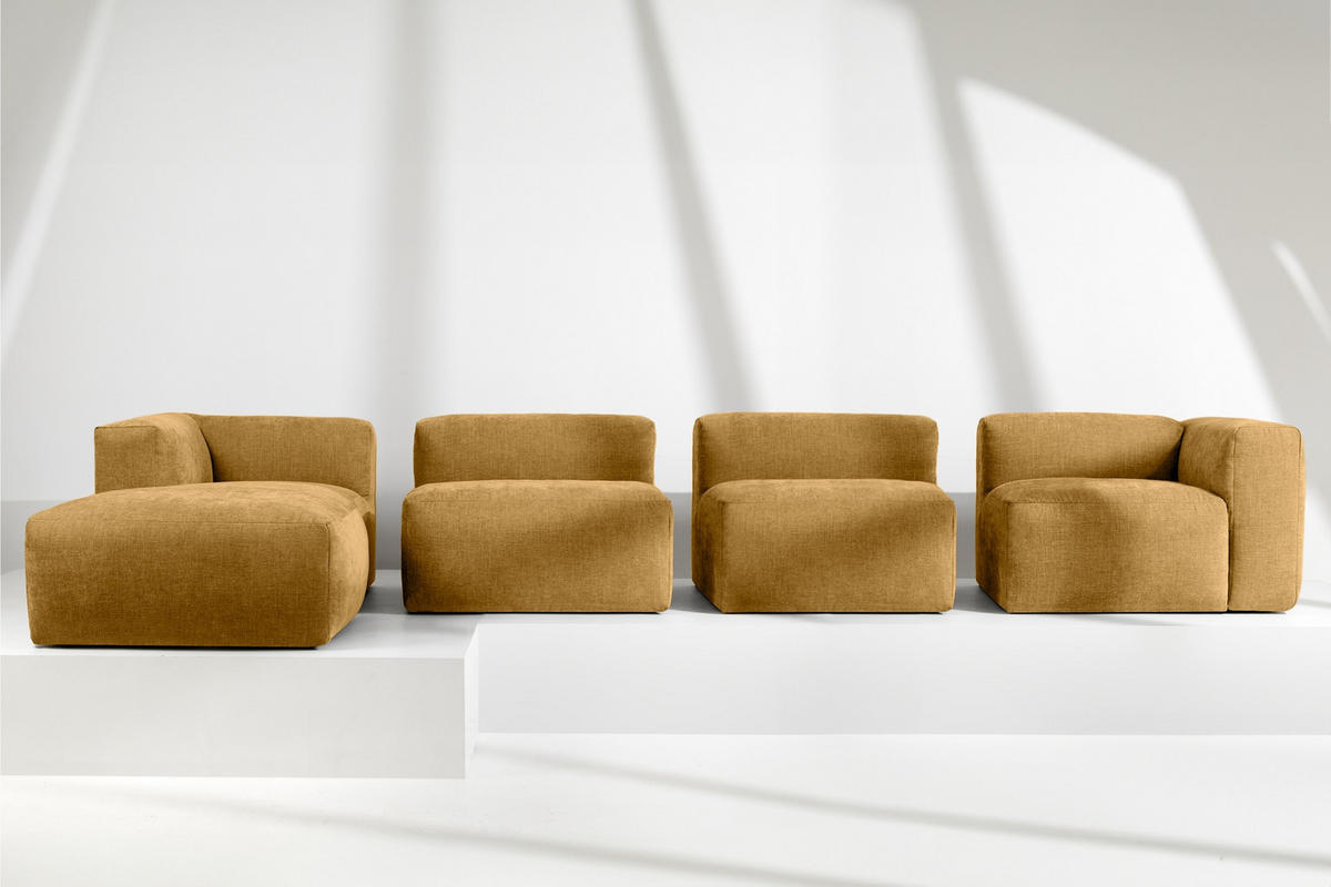 ECKMODULSOFA-LINKS BUFFO 6-Sitzer mit extrem weicher Sitzfläche, Gewebestoff, Honig - Gelb, Textil (377/180cm) - KONSIMO®