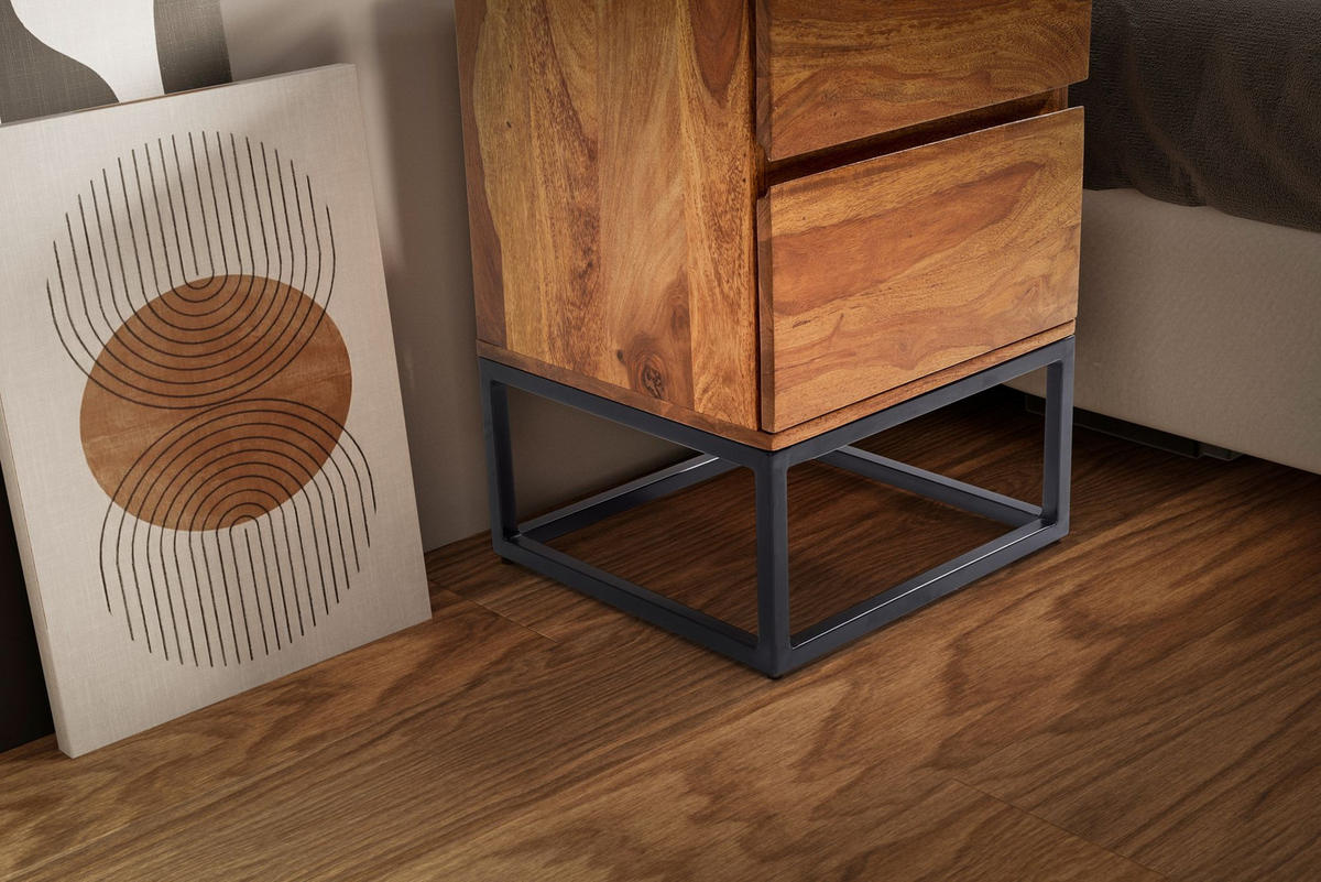 NACHTTISCH – Massivholz/Metall, 40x38x60 cm, 2 Schubladen, Industrial-Stil - Sheeshamfarben/Schwarz, Holz/Metall (40/60/38cm) - KADIMA DESIGN