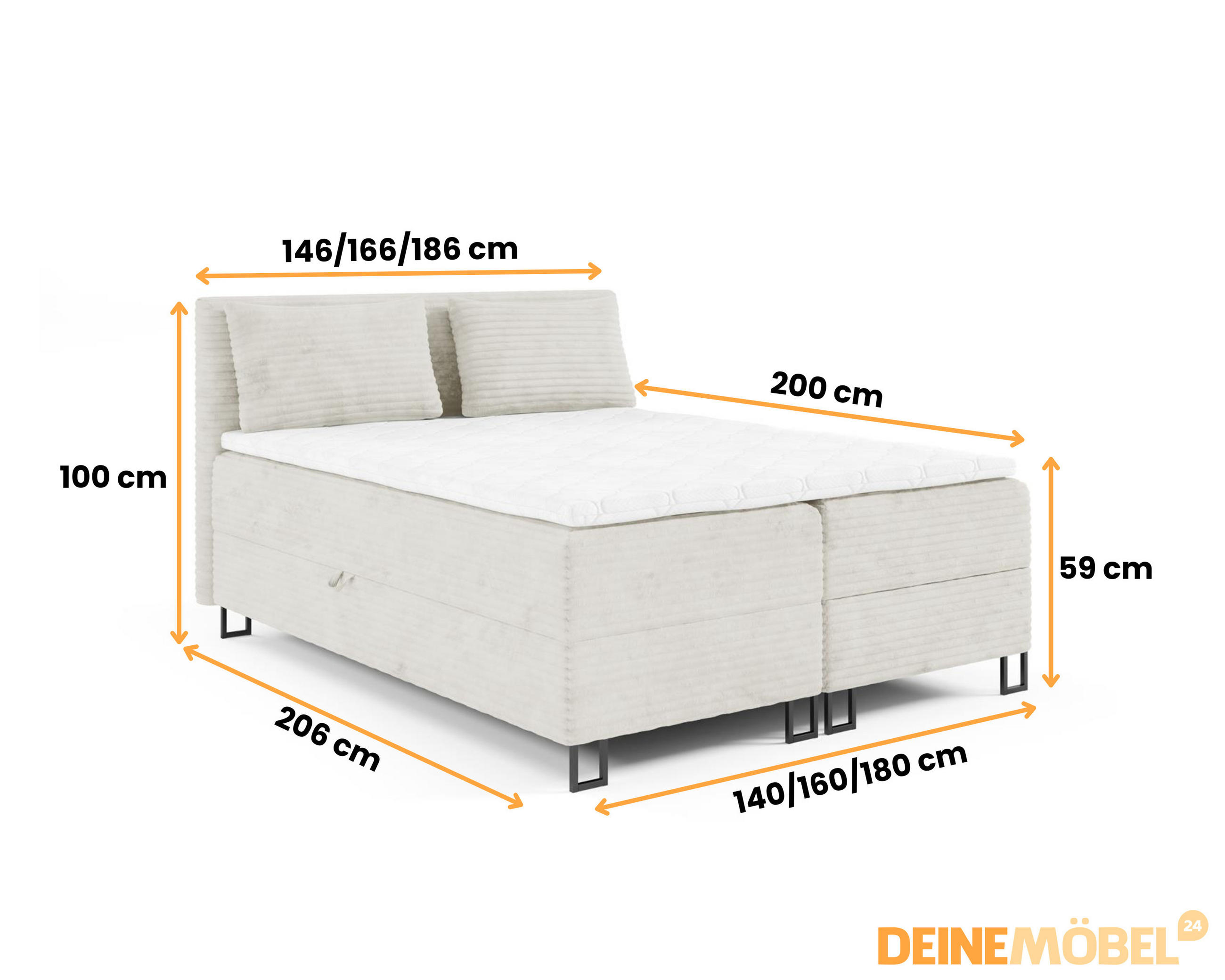 Thumbnail - Deine Möbel 24 Boxbett, Hellgrau, Holz, Holzwerkstoff, Textil, H4, 140x200 cm, Schlafzimmer, Betten, Boxspringbetten
