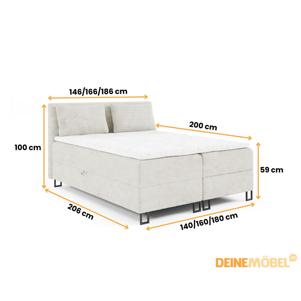 Thumbnail - Deine Möbel 24 Boxbett, Creme, Holz, Holzwerkstoff, Textil, H3, 180x200 cm, Schlafzimmer, Betten, Boxspringbetten