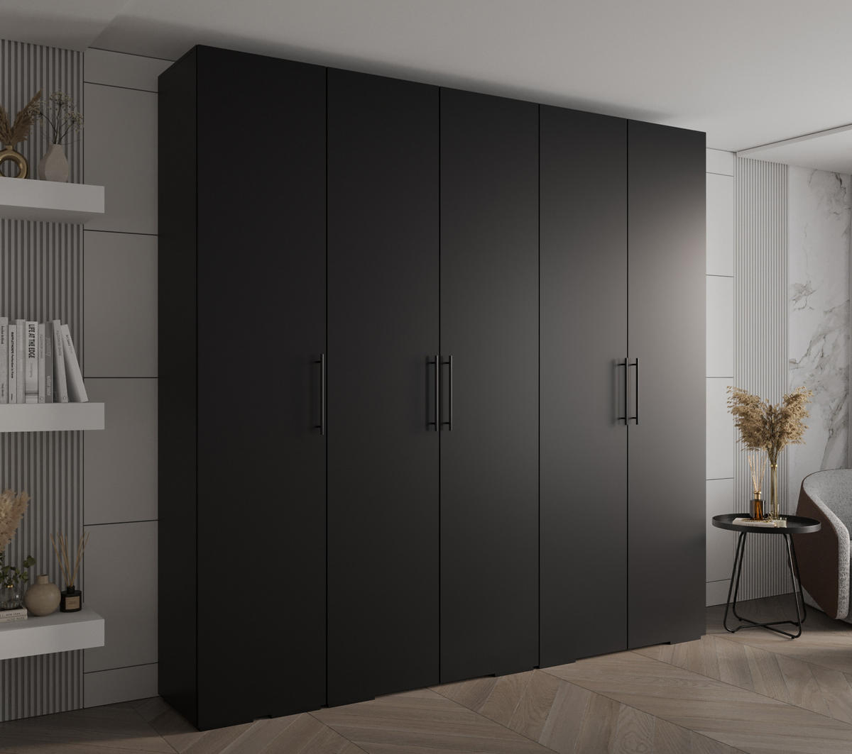 DREHTÜRENSCHRANK 236.7/250/47 5-türig - Schwarz, Holz/Metall (250/236.7/47cm) - Abiks Möbel