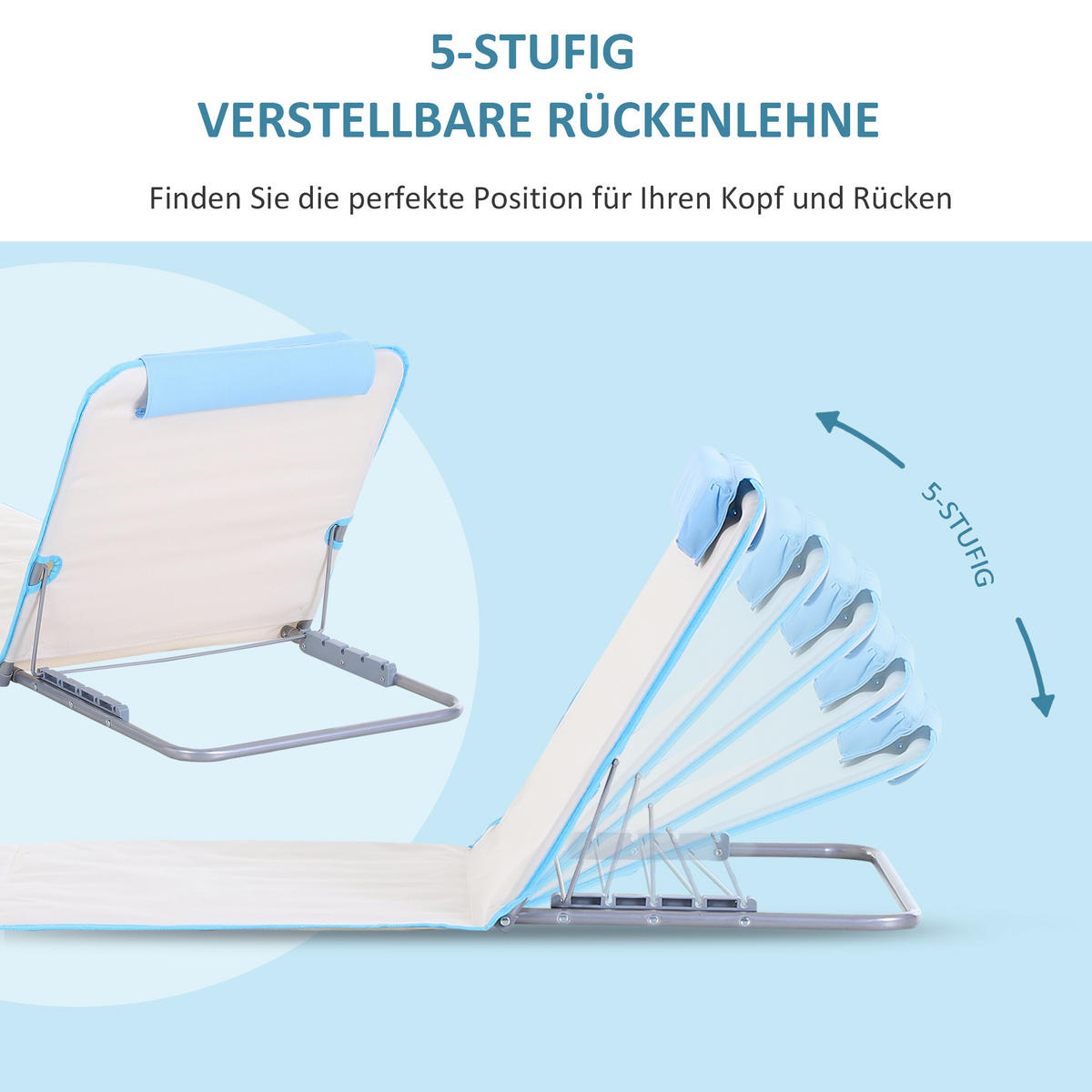 HÖHENVERSTELLBARE STRANDLIEGE, 134 x 48 x 33-43 cm, Stahl, Beige - Beige, Kunststoff (134/43/48cm) - Outsunny