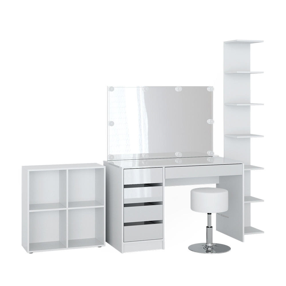 SCHMINKTISCH Sherry Weiß 5 Teile mit LED - Weiß, Holzwerkstoff (55/75/120cm) - Vicco