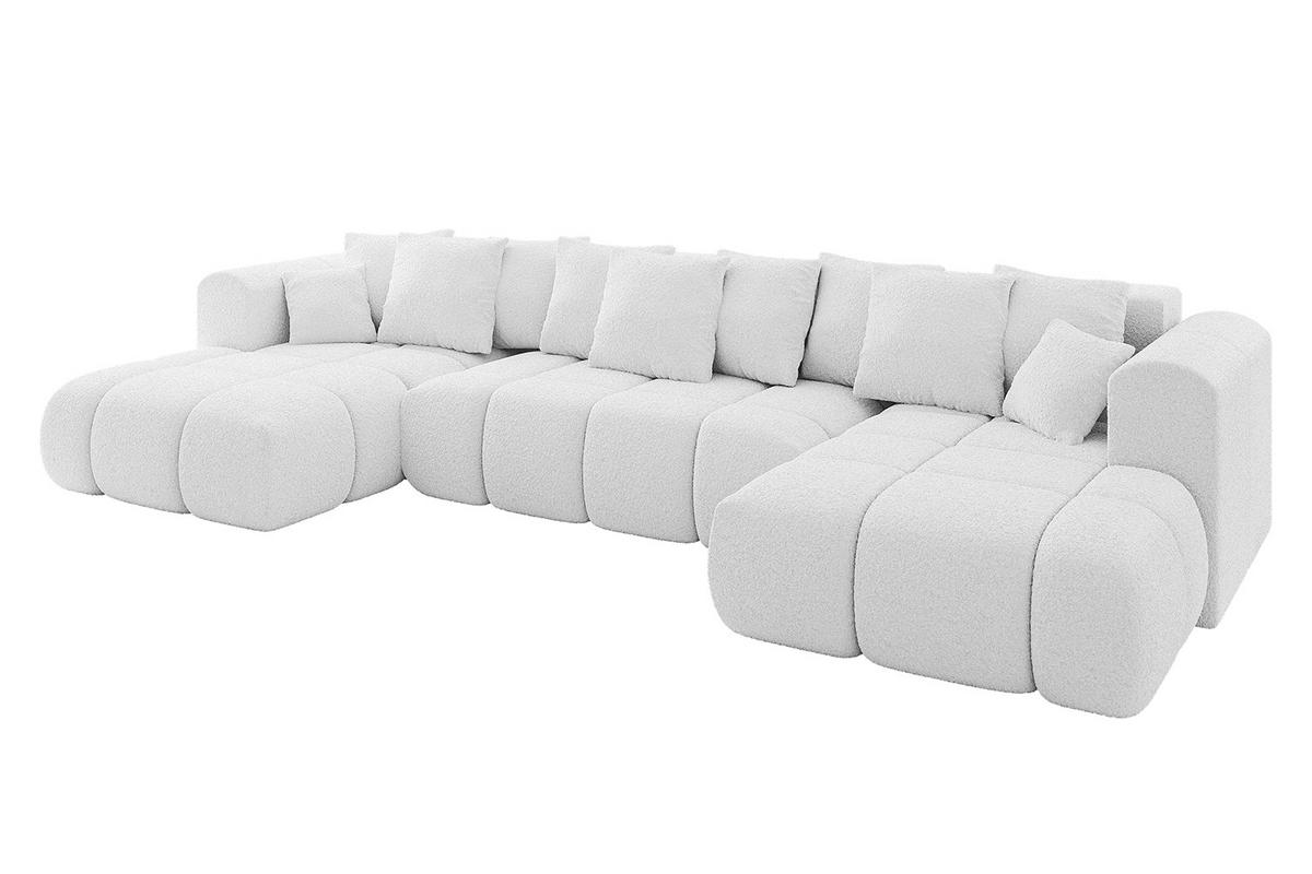 WOHNLANDSCHAFT Ottomane Links CLOUD-U-v1 414x180x40 Weiß Bouclé - Weiß, Holzwerkstoff/Kunststoff (414/90/180cm) - ALTDECOR