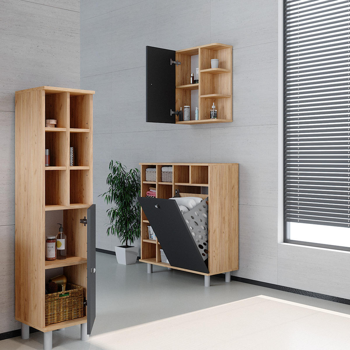 BADSCHRANK Fynn Anthrazit 78.4 x 91.6 cm - Anthrazit, Holzwerkstoff (78.4/91.6/34cm) - Vicco