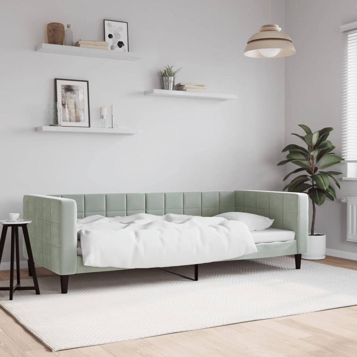 TAGESBETT Hellgrau 90/200 Cm Samt - Grau, Holz (90/200cm) - vidaXL