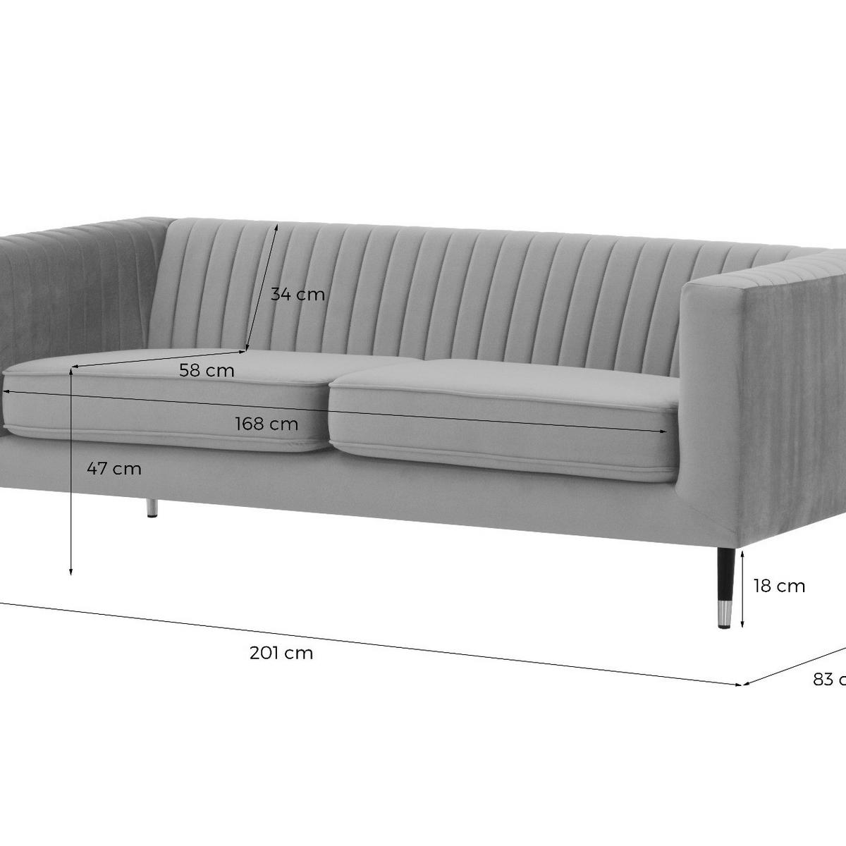 DREISITZER SOFA Slender-Velluto 20 - Schwarz, Holz/Textil (201/71/83cm) - SLF24