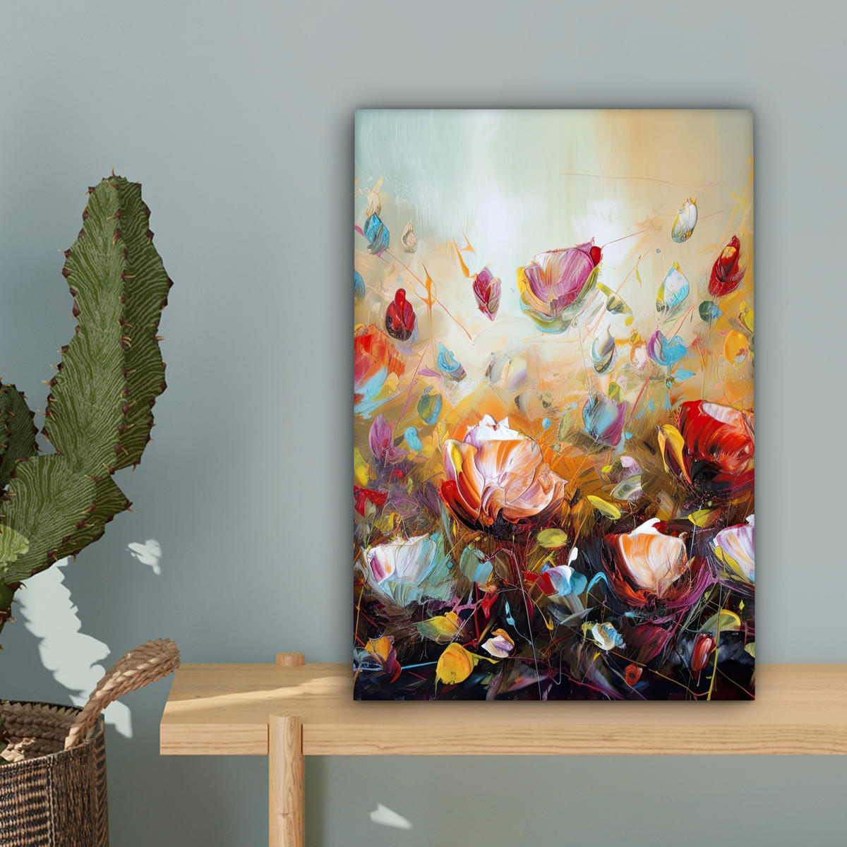 LEINWANDBILD Blumen - Kunst - Natur - Ölgemälde Deko Wohnzimmer 20x30 cm - Multicolor, Textil (20/30cm) - MuchoWow