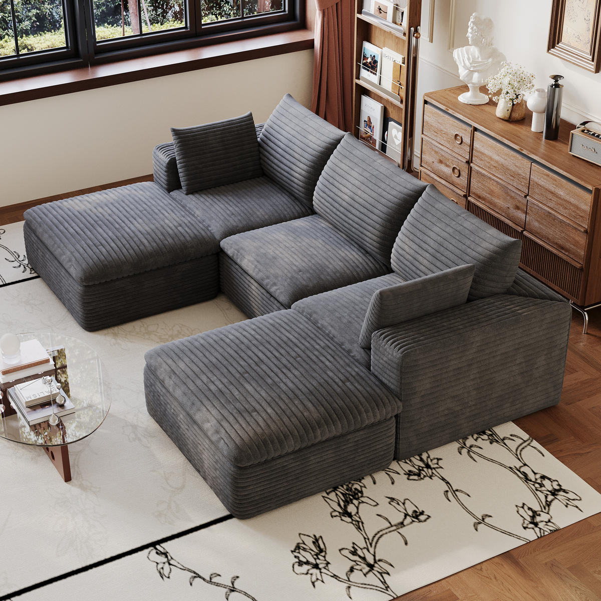 WOHNLANDSCHAFT DE-34773 3-Sitzer mit abnehmbare Polsterung Dunkelgrau - Dunkelgrau, Textil (160/60/260cm) - ComfortXL