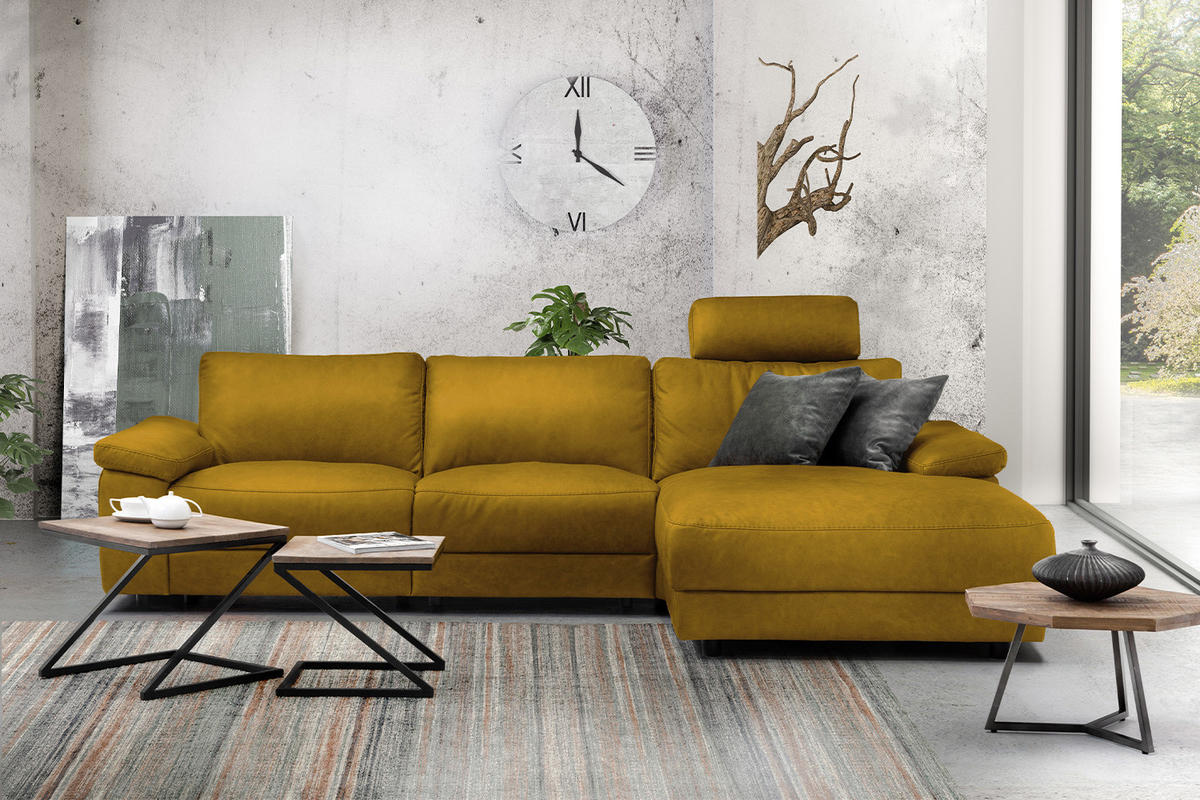 ECKSOFA XL MOTOR. RELAXFUNKTION LOLA Gelb Webstoff - Gelb/Schwarz, Textil (304/178cm) - KAWOLA