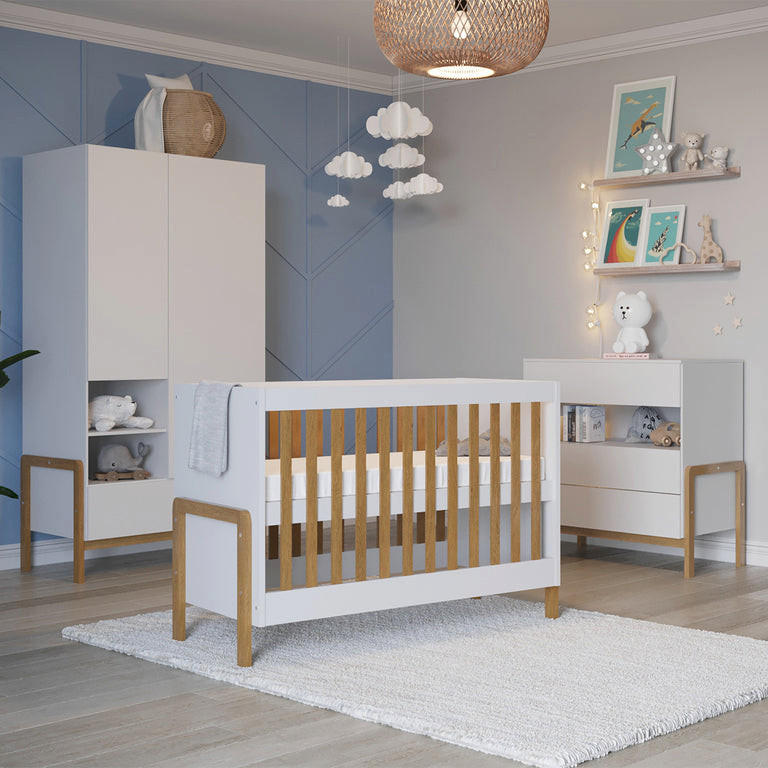 POKOJ PRO MIMINKO 3DÍLNÝ Bílá a dřevo - bílá, kompozitní dřevo (66/89/130cm) - Petits-meubles