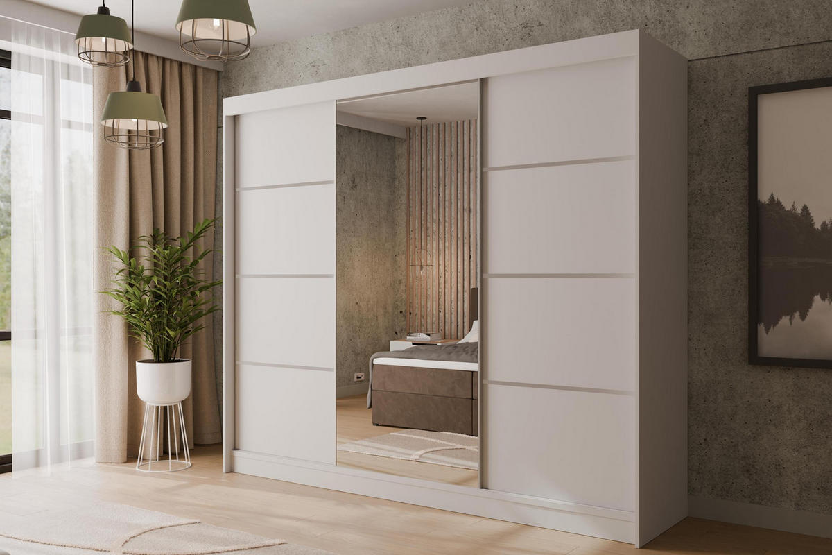 KLEIDERSCHRANK PAOKI - 250 cm - Weiß - Weiß, Holzwerkstoff (250/215/61cm) - ALTDECOR