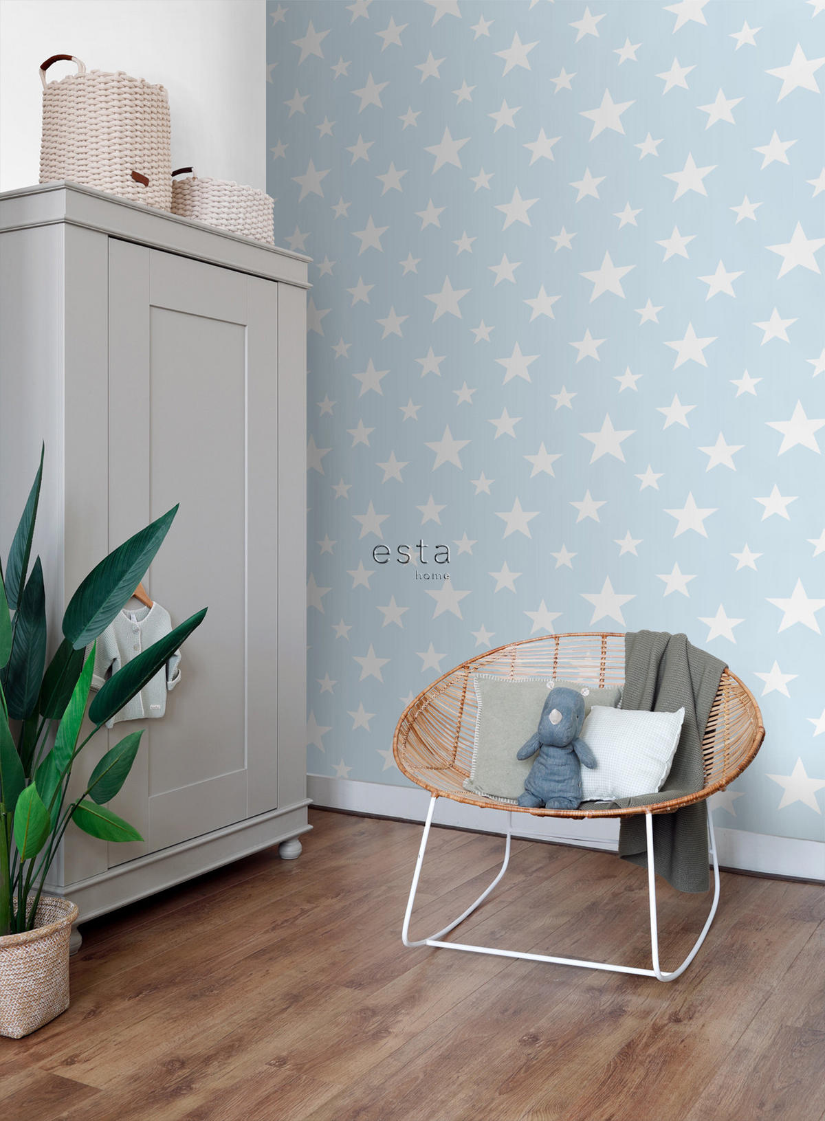 TAPETE große und kleine Sterne 53 cm x 10.05 m - Blau, Papier (53/0.1cm) - ESTAhome