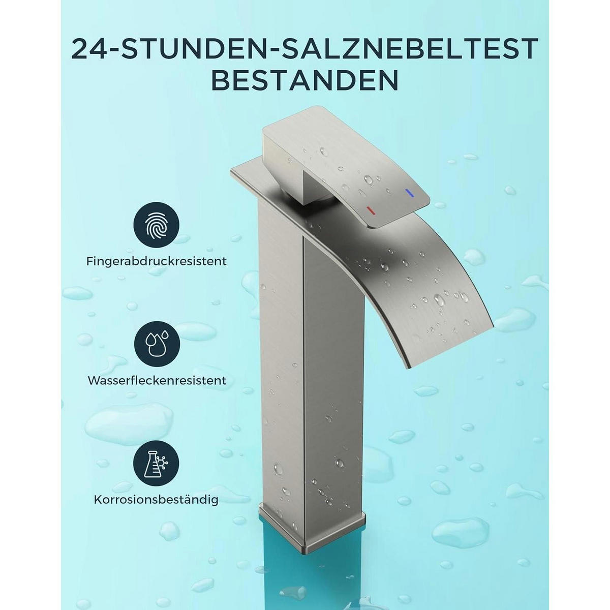 WASCHTISCHARMATUR Wasserfall gebürstet 220 mm - Silberfarben, Metall (16.5/17/29.5cm)