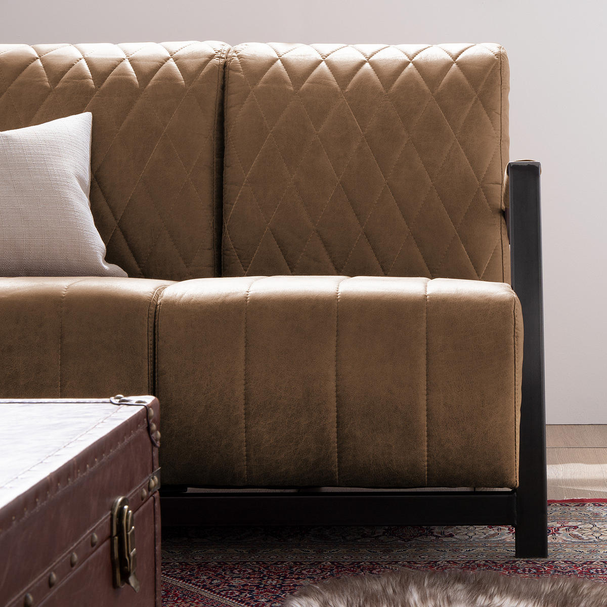 2-SITZER SOFA - Antiklederlook - Schlammfarben, Textil (114/83/83cm) - home24