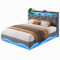 POLSTERBETT 160/200 cm,Bett Grau mit Stauraum, LED RGB und Ladefunktion，Samt - Naturfarben/Grau, Holz/Textil (160/200cm) - FURNISHINGS HOME