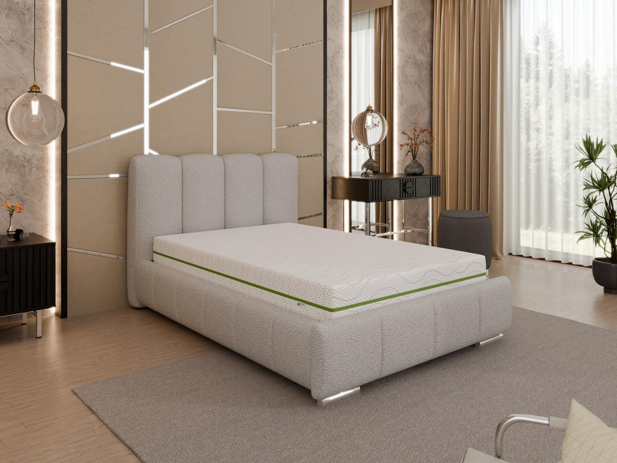 POLSTERBETT ZAIRA 120 x 200 cm mit Bettkasten und Lattenrost, 7-Zonen-Taschenfederkernmatratratze CIRA (24 cm) – Dunkelbeige - Beige, Holz (90/200cm) - Panda Möbel