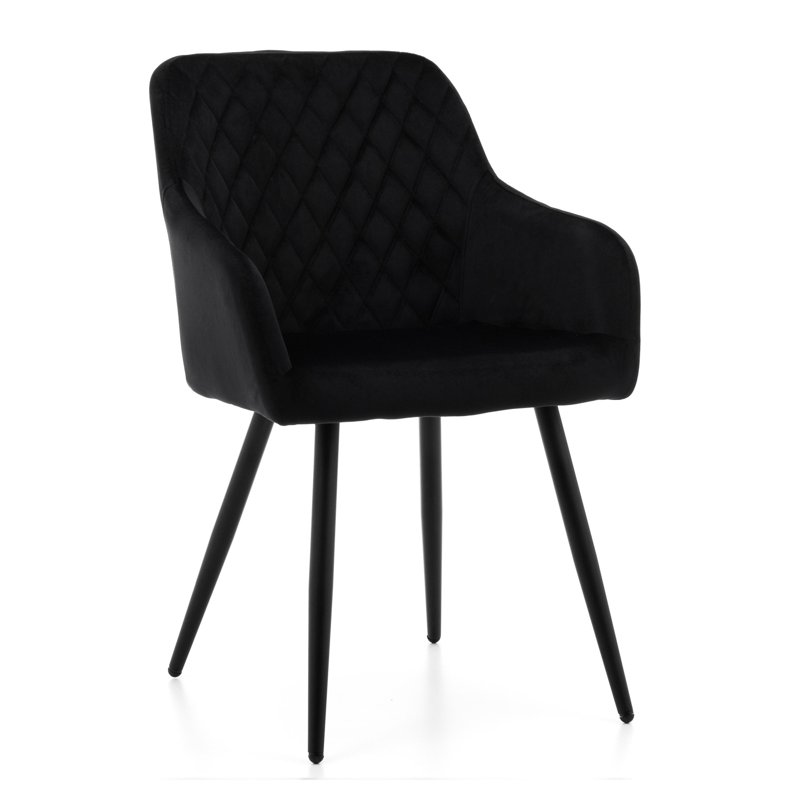 STUHL TODI gepolstert mit Steppung - schwarz - Samt Velours - Schwarz, Textil/Metall (56/85/62cm) - NEW HOME