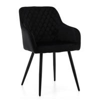 STUHL TODI gepolstert mit Steppung - schwarz - Samt Velours - Schwarz, Textil/Metall (56/85/62cm) - NEW HOME
