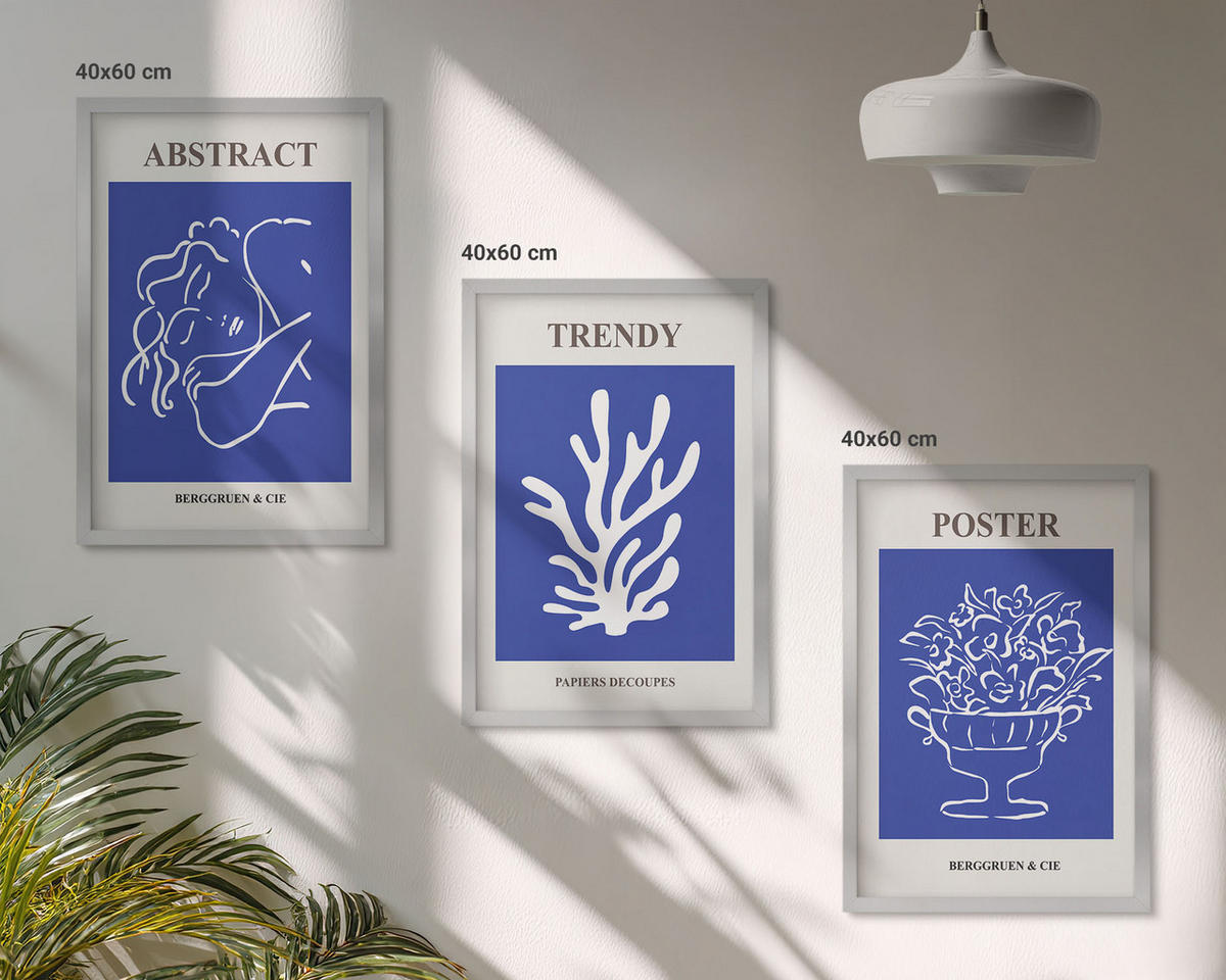 WANDBILDER 3er Set - 40x60 cm Silberner Rahmen - Stilvolle blaue Poster - Silberfarben, Kunststoff (40/60cm) - ArtPrintCave