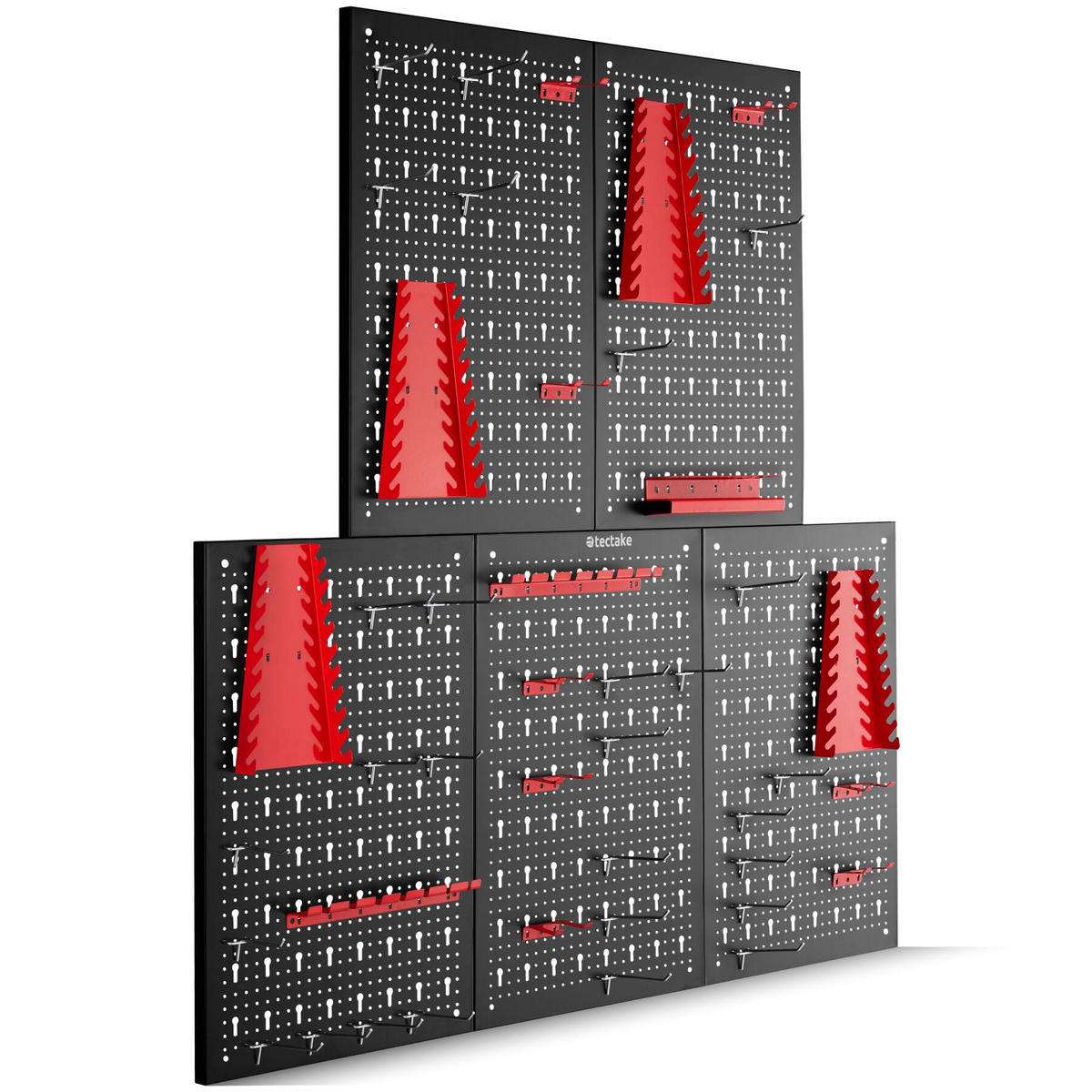 WERKZEUGLOCHWAND Jonah, Belastbarkeit 4 kg pro Platte, schwarz/rot - Rot/Schwarz, Metall (200/60/2cm) - tectake
