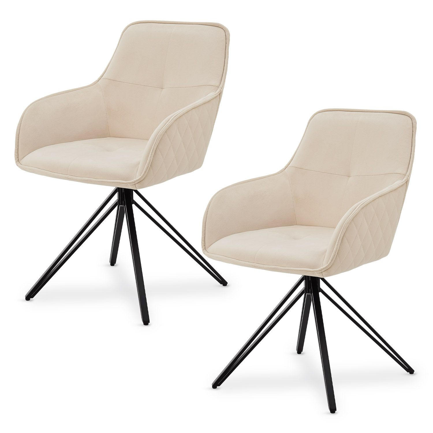 DREHSTUHL Clyde mit Armlehne samt beige (2er-Set) - Beige, Textil (57/85/61cm) - Juskys