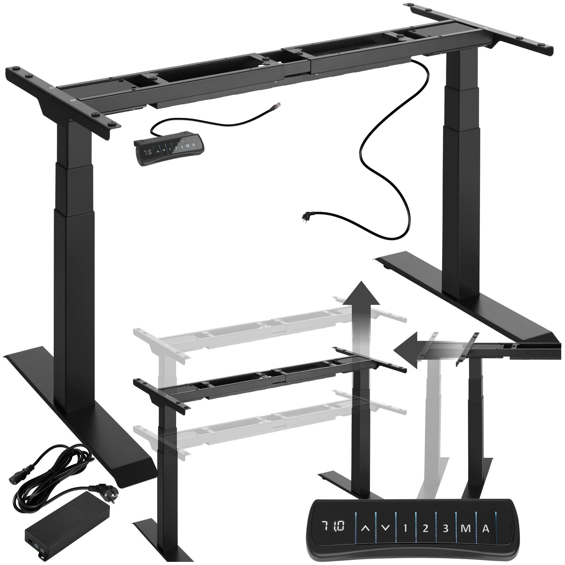 TISCHGESTELL Denis,110 - 190 x 68 x 58 - 123 cm,schwarz - Schwarz, Metall (190/68/123cm) - tectake