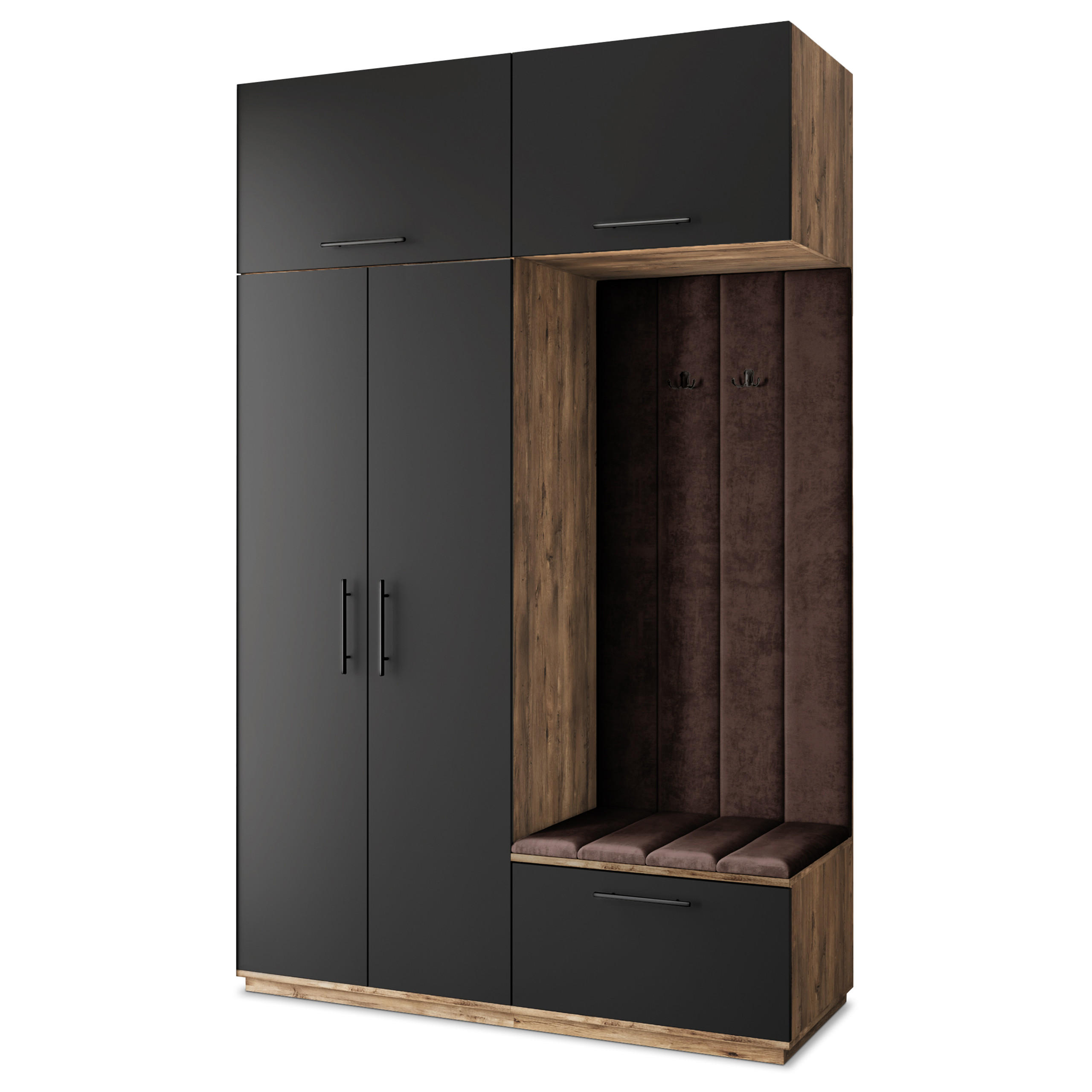 GARDEROBENSCHRANK REMA 150/240/60 cm Modern Garderobe-Set Eiche Lefkas - Eichefarben/Schwarz, Holzwerkstoff (150/240/60cm) - MASSENO