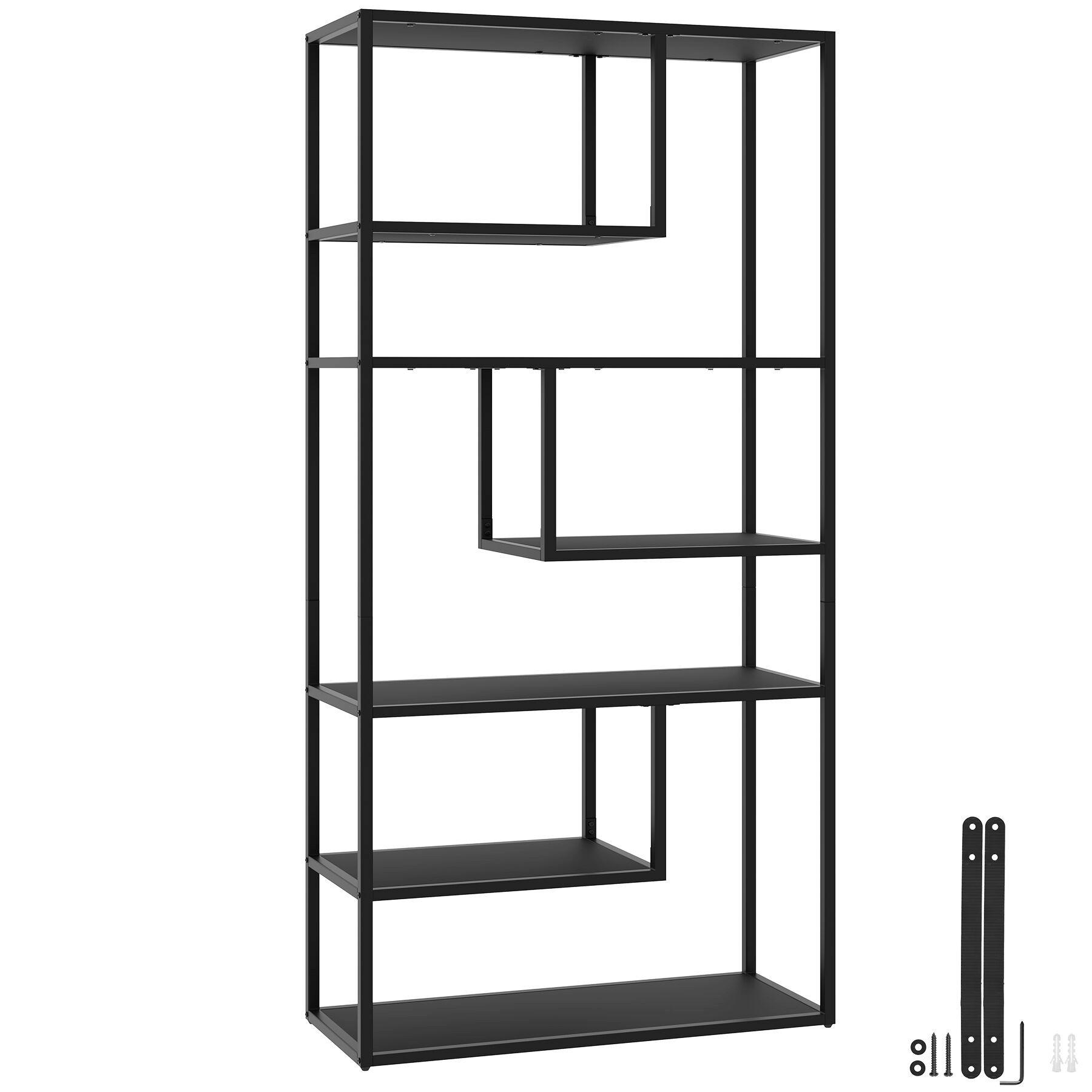 STANDREGAL Venda, inklusive Kippschutz, 85 x 35 x 188 cm , schwarz - Schwarz, Holzwerkstoff (85/188/35cm) - tectake