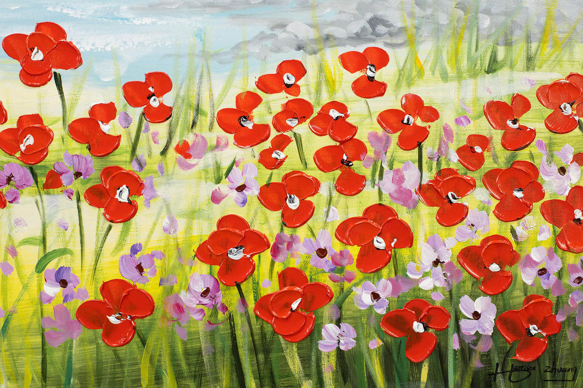 ACRYLBILD HANDGEMALT 90/60 cm - Blau/Rot, Holz/Textil (90/60cm) - KUNSTLOFT
