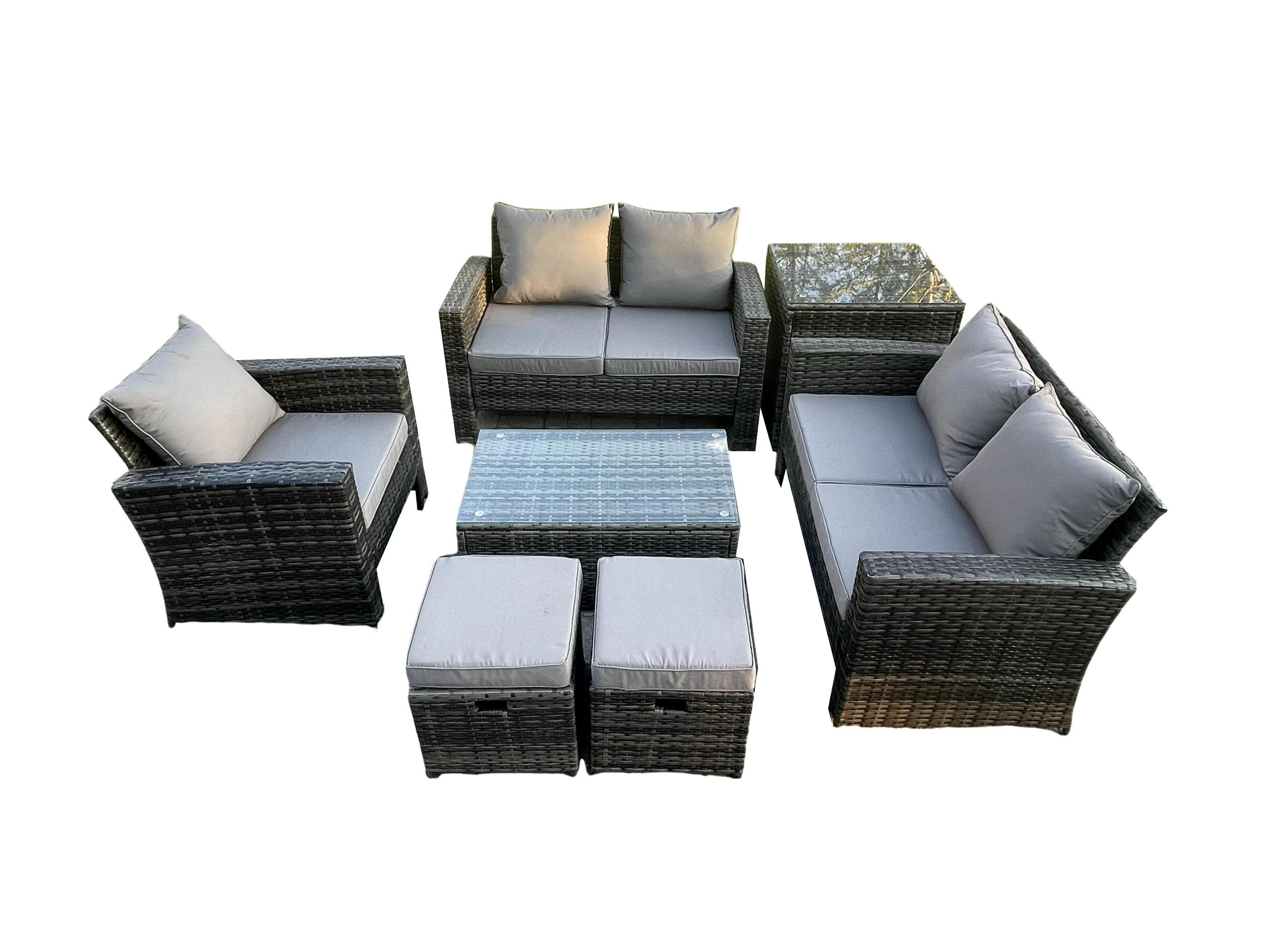 GARTENSOFA Hohe Rückenlehne Polyrattan Dunkelgrau 7-Sitzer - Dunkelgrau, Metall - Fimous