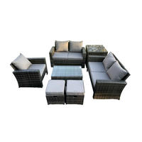 GARTENSOFA Hohe Rückenlehne Polyrattan Dunkelgrau 7-Sitzer - Dunkelgrau, Metall - Fimous