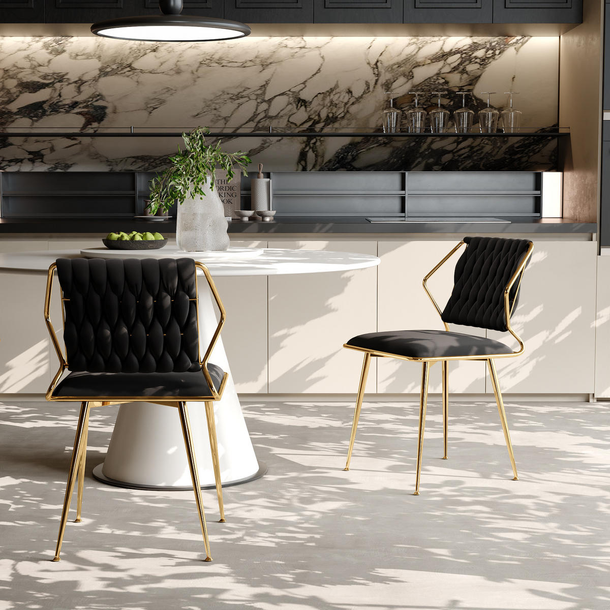 ESSZIMMERSTUHL 2er Set aus Samt, Schwarz - Schwarz, Metall (44/77.5/44cm)