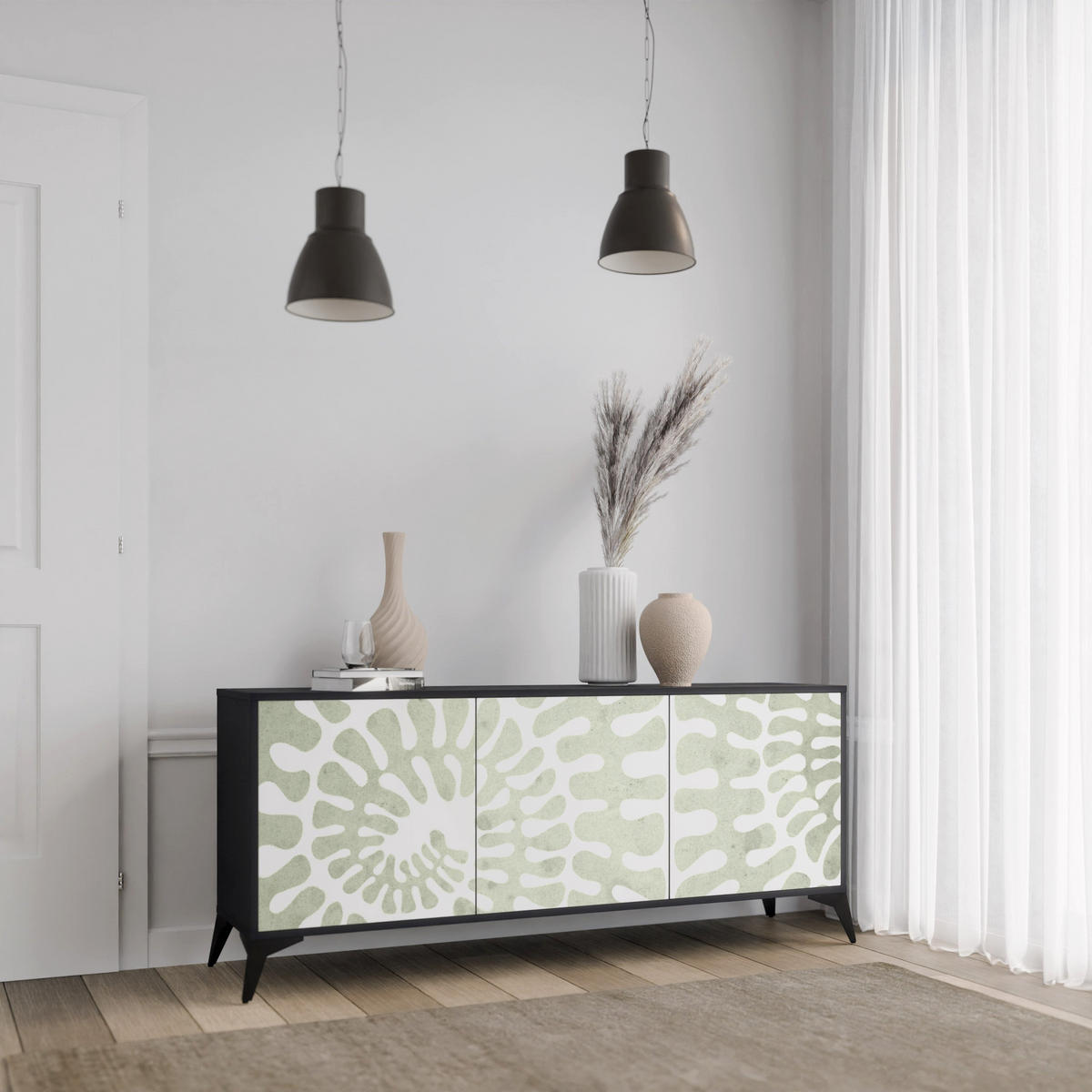 SIDEBOARD HELIX DANCE, Eicheneffekt, 164,5x42x77,5 cm, 3 Türen - Eichefarben/Buchefarben, Holzwerkstoff/Buchenholz (164.5/77.5/42cm) - SpaceRebels