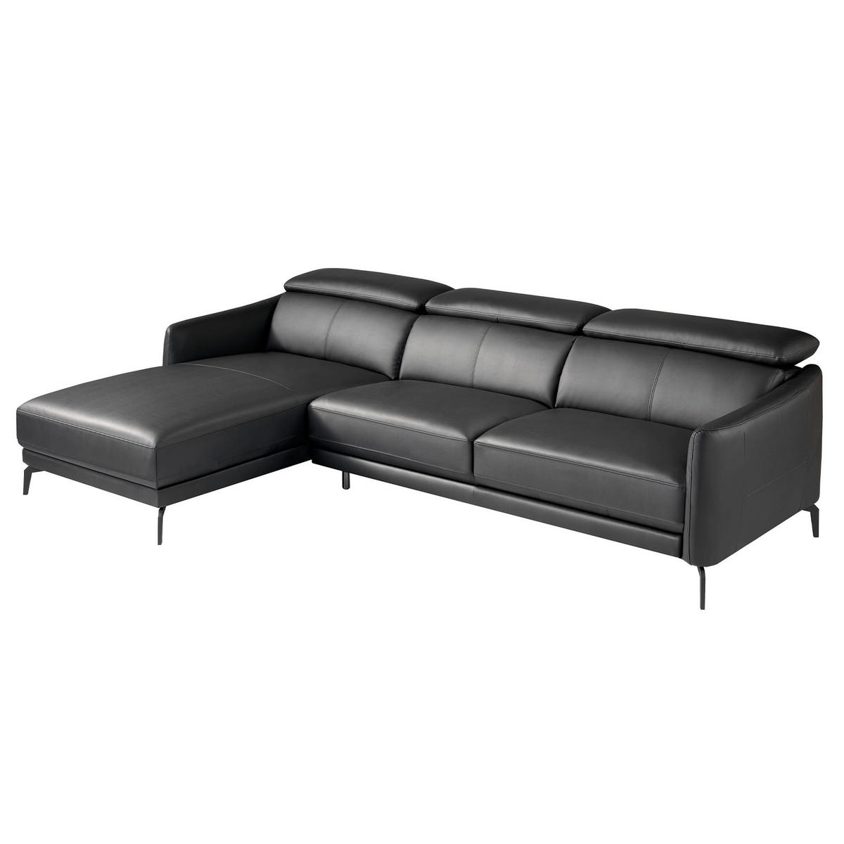 ECKSOFA Linkes Chaiselongue-Sofa aus schwarzem Leder 283/174/94 cm - Schwarz, Leder (283/174cm) - ANGEL CERDA