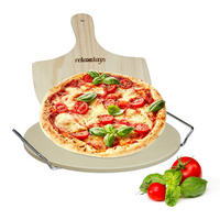 PIZZASTEIN Set - Hellbraun, Holz/Stein (32/4/32cm) - Relaxdays