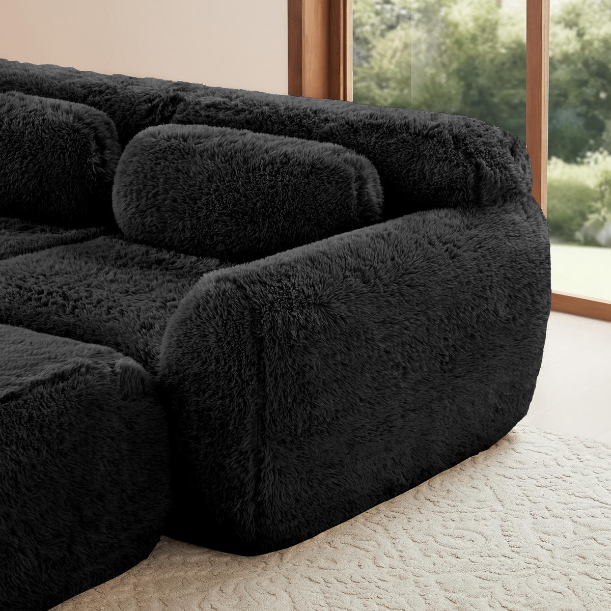 2-SITZER Sofa aus Plüsch mit modularem Design, schwarz - Schwarz, Textil (104/73/204cm)