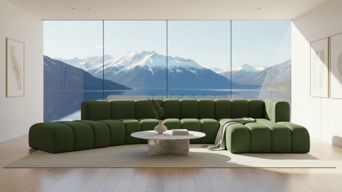 ECKSOFA L-Form GRAND Round, Stoff Salvador, Grün, Rechts - Grün, Holz (445/179cm) - Kaiser Möbel