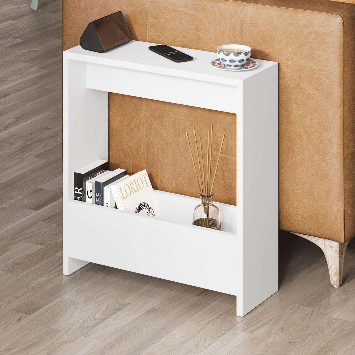 BEISTELLTISCH mit Stauraum 55/20/60 cm - Weiß, Holzwerkstoff (17/20/60cm) - Calicosy
