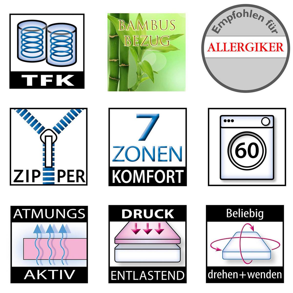 MATRATZE ABC Spring – 7-Zonen-Taschenfederkernmatratze mit Bambus-Bezug - Weiß, Holz (100/200cm) - Betten-ABC