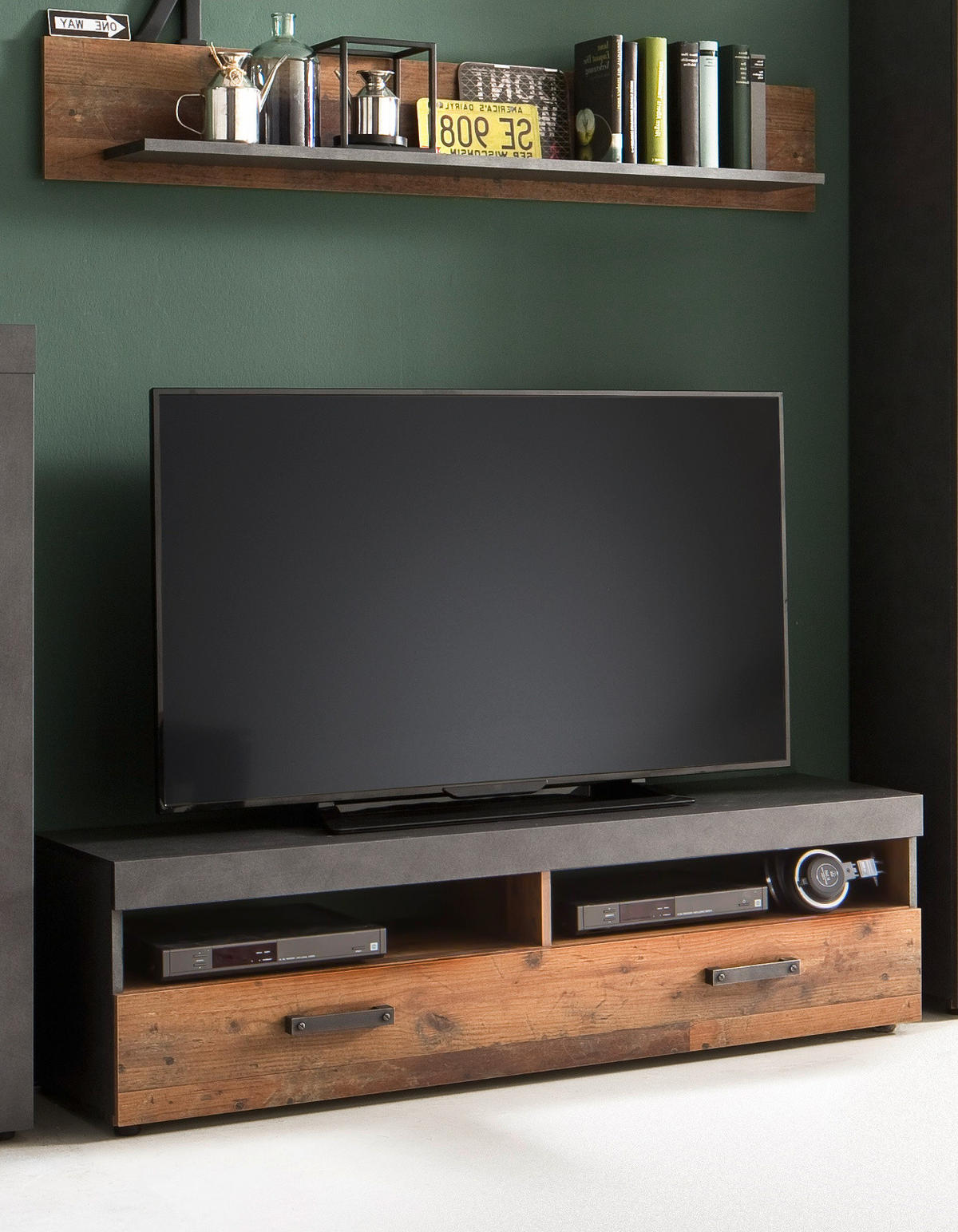TV-LOWBOARD Used Wood Altholz Dekor mit Grau, Set inklusive Wandregal 140 cm - Silberfarben/Schwarz, Holzwerkstoff/Kunststoff (139/41/40cm) - Top.Furn
