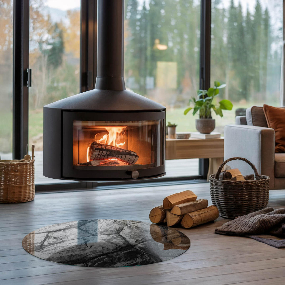 GLASPLATTE für Kamin Ø 80 cm - Grau, Glas (80/80/0.4cm) - TULUP