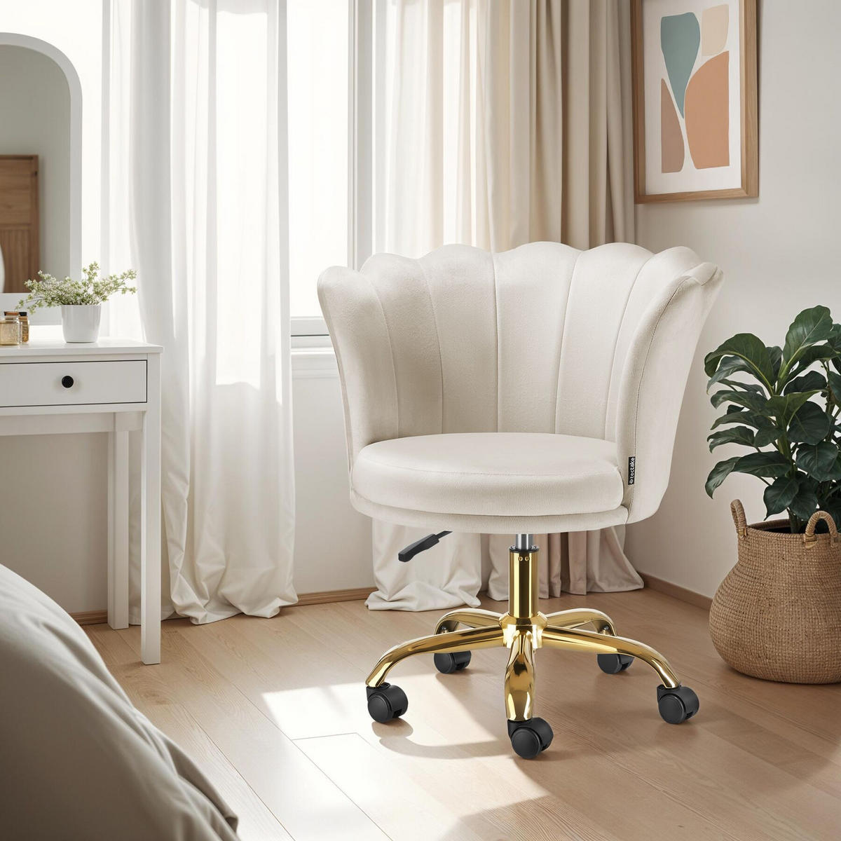 DREHSTUHL Stella,65 x 64 x 78 - 88 cm, Belastbarkeit 120 kg,creme/gold - Goldfarben/Creme, Kunststoff (64/88/65cm) - tectake