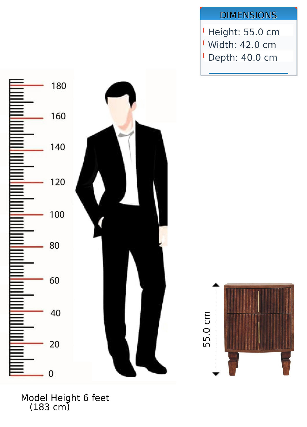 NACHTTISCH mit Amber-Eichen-Finish, 2 Schubladen, T-Bar-Griffe, geröstetes Braun - Braun, Holz (42/55/40cm) - Artisan Furniture