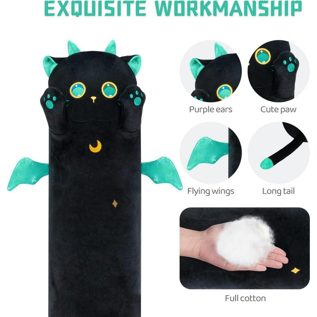PLÜSCHKISSEN Katze, schwarz, 90 cm - Schwarz, Textil (22/35cm)