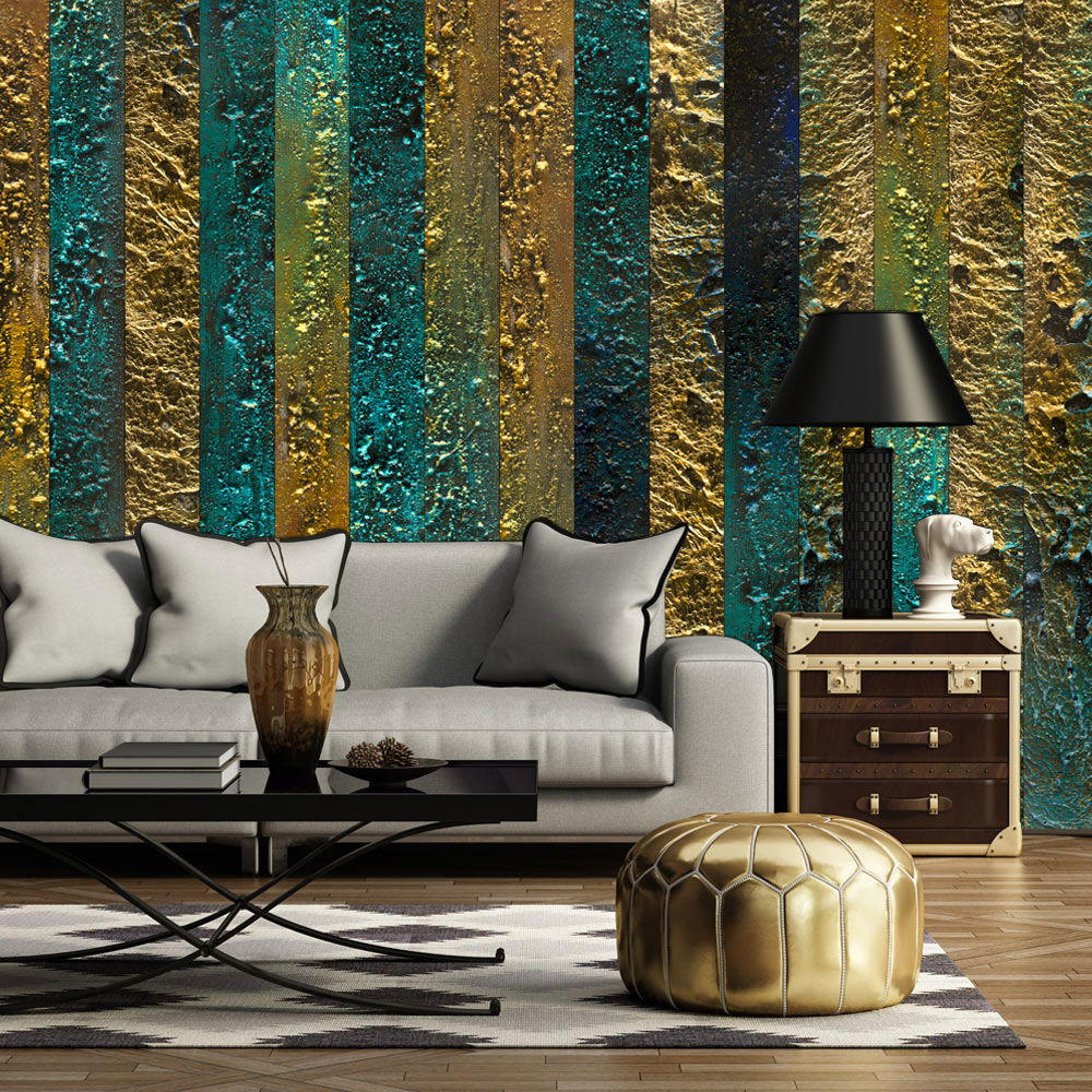 VLIESTAPETE Gold 400/280 cm - Türkis/Goldfarben, Textil (400/1cm) - KUNSTLOFT