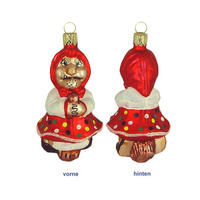 CHRISTBAUMSCHMUCK Hexe auf Besen rot mit bunten Punkten 13 cm - Multicolor, Metall (0.1/13/0.1cm)