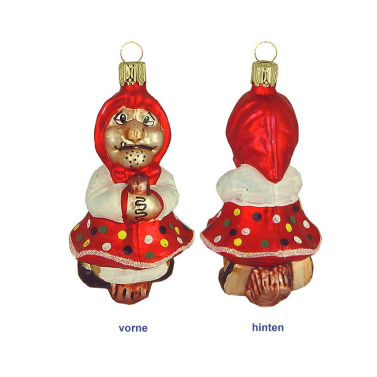 CHRISTBAUMSCHMUCK Hexe auf Besen rot mit bunten Punkten 13 cm - Multicolor, Metall (0.1/13/0.1cm)