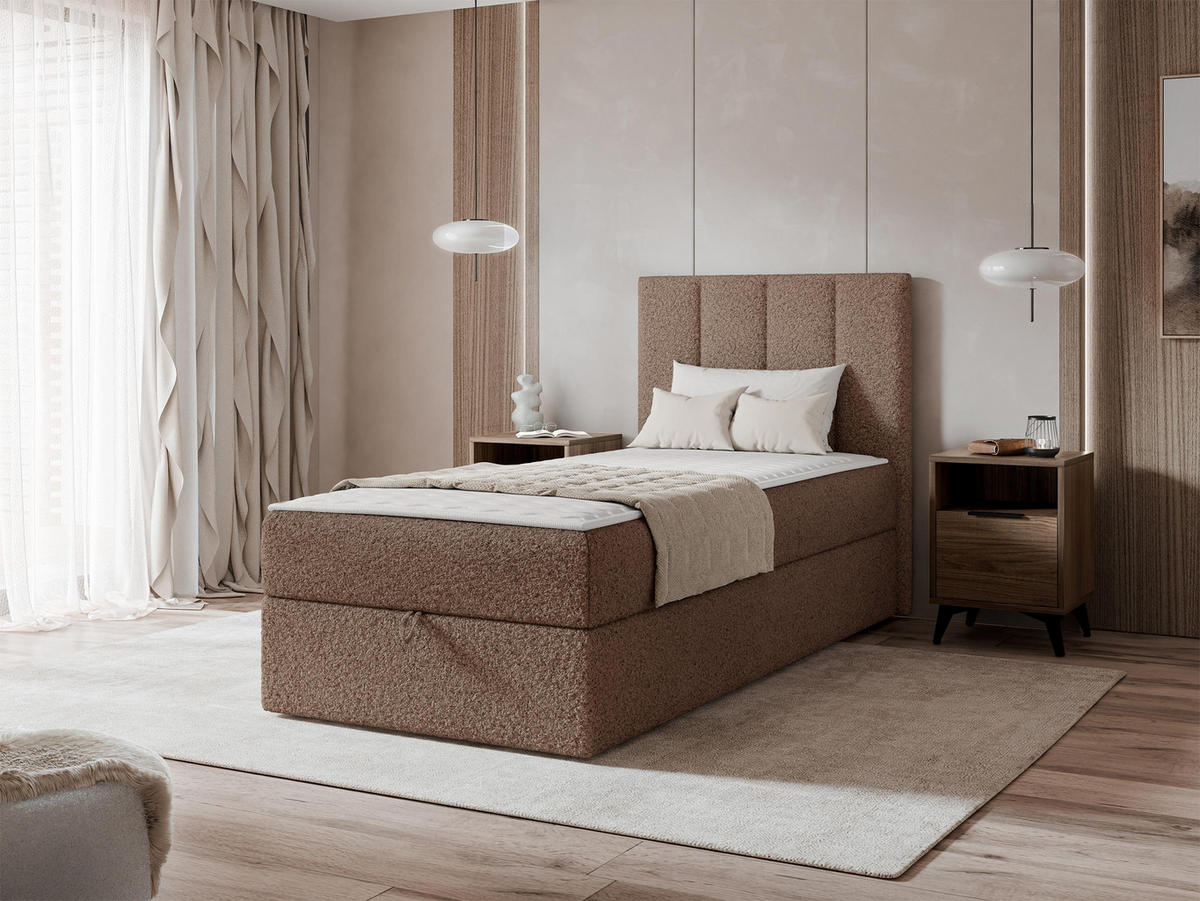 BOXBETT Rebos Single Boucle - H3 - Braun, Holz/Textil (90/200cm) - MIRJAN24